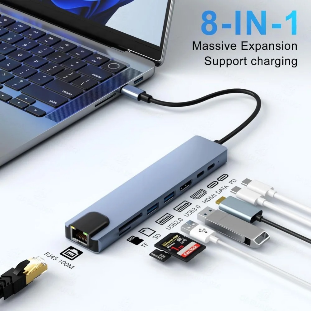 USB C Hub 8/7'si 1 arada 4K HD - Home Assistant Sd incelemesi ve fiyatı